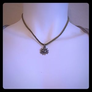 Green suede sun necklace